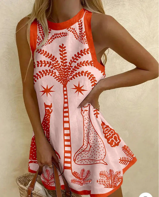 Mini Dress with Palm Tree Print