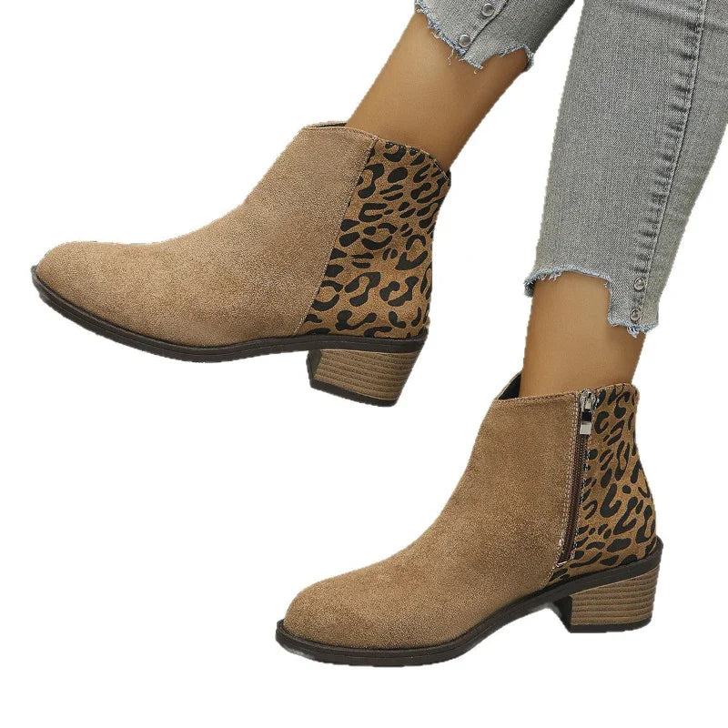 LunaStep™ Low-Heel Leopard Ankle Boots