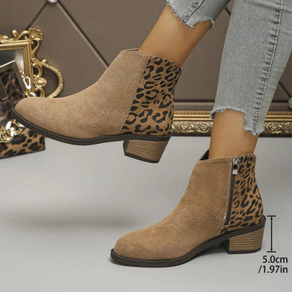 LunaStep™ Low-Heel Leopard Ankle Boots