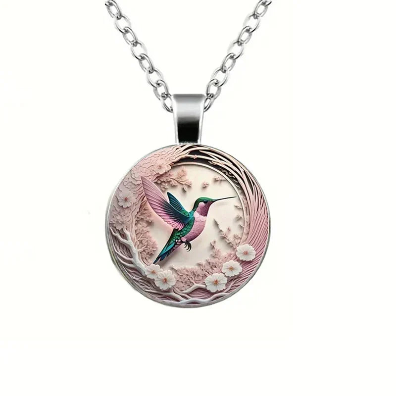 Lunéa™ | Hummingbird Pendant Necklace Under a Crystal Dome