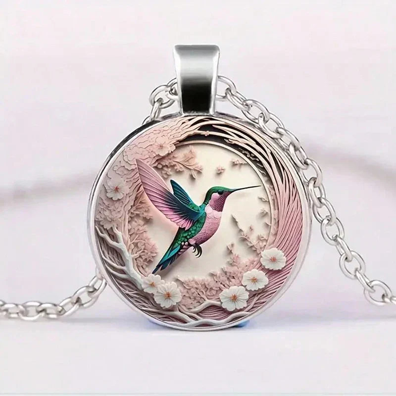 Lunéa™ | Hummingbird Pendant Necklace Under a Crystal Dome