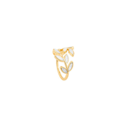 Adjustable Gold Ring with Leaf Design and White Opal