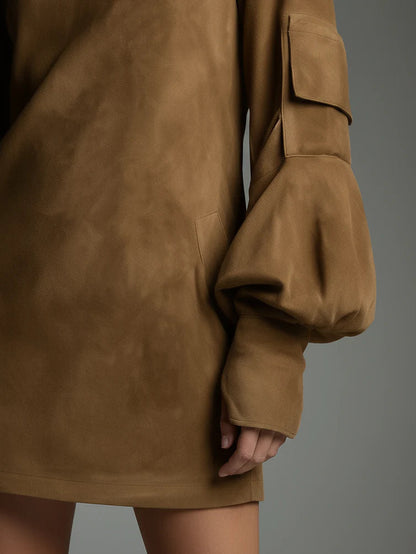 Beli | Loose Suede Mini Dress with High Neck