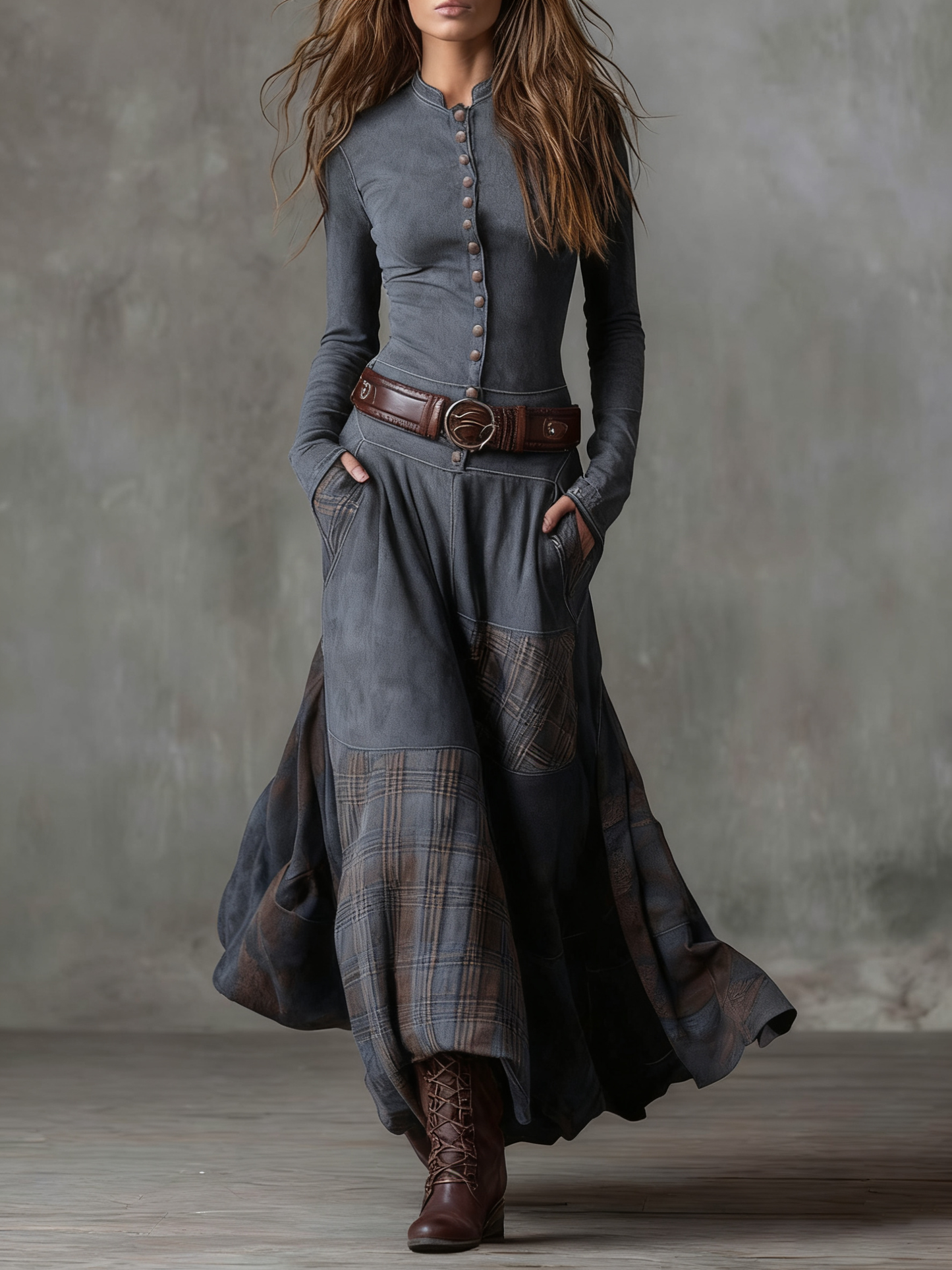 Elisa | Suede Maxi Dress with Belt