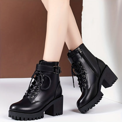 Vera | Chunky Heeled Lace-Up Ankle Boots