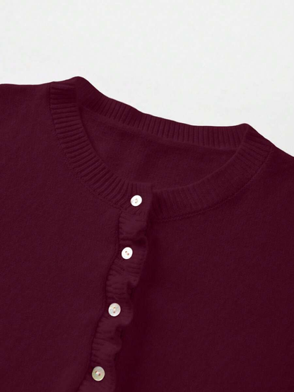 Elara | Cherry Red Ruffle Knit Cardigan