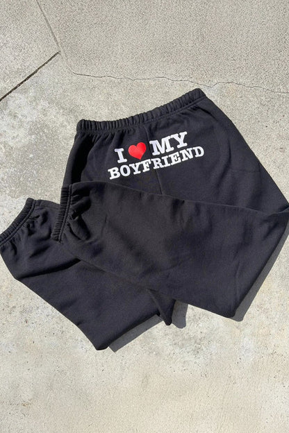 I Love MY BOYFRIEND Printed Sweat Pants