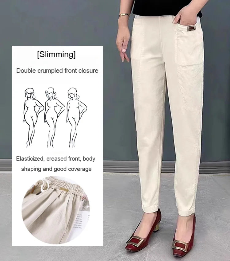 Elastic Cotton Waist Pants for Women