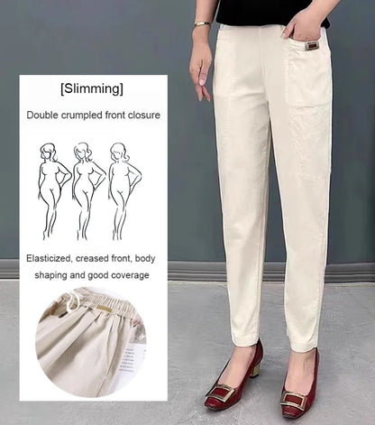 Elastic Cotton Waist Pants for Women