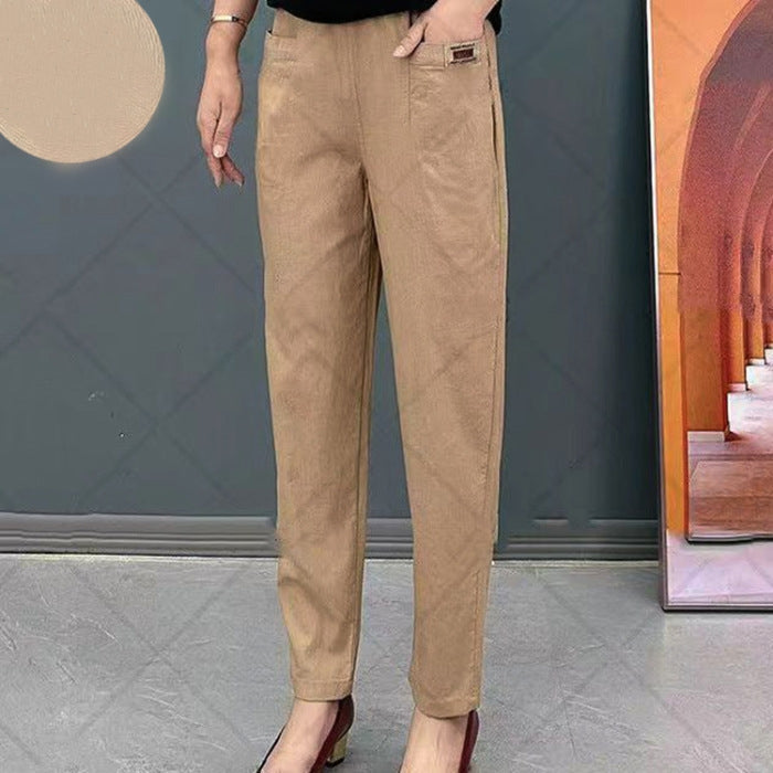 Elastic Cotton Waist Pants for Women