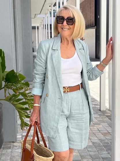 💐 Rebajas Primavera 2025 🔥Conjunto de dos piezas con top, blazer y short con flores tridimensionales