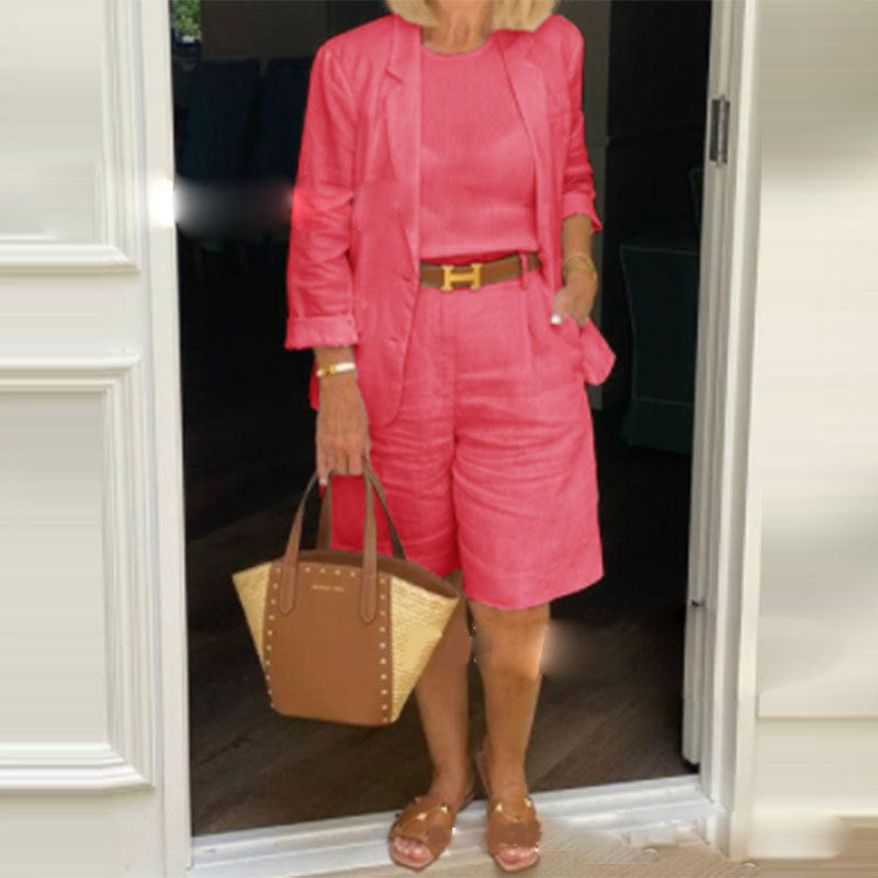 💐 Rebajas Primavera 2025 🔥Conjunto de dos piezas con top, blazer y short con flores tridimensionales