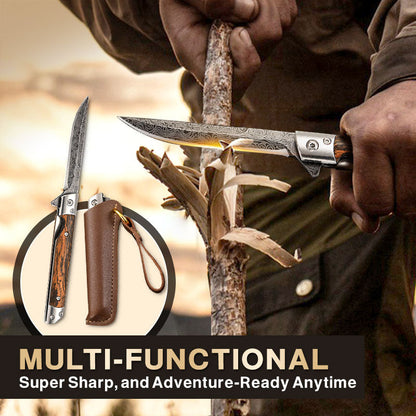 🔥 Big Sale 50% OFF🔥🗡️Folding Knife with Wooden Handle for Work, Hiking & Camping ⛺ Buy 1, Get 1 Free