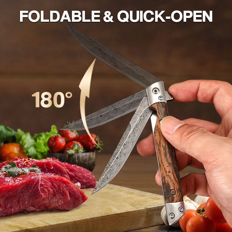 🔥 Big Sale 50% OFF🔥🗡️Folding Knife with Wooden Handle for Work, Hiking & Camping ⛺ Buy 1, Get 1 Free