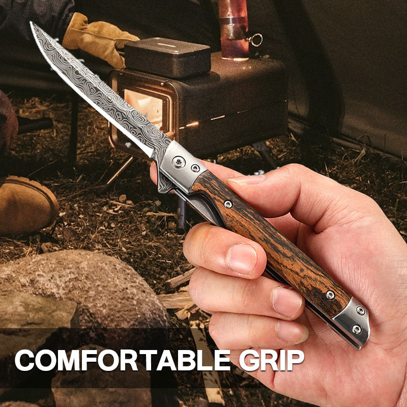 🔥 Big Sale 50% OFF🔥🗡️Folding Knife with Wooden Handle for Work, Hiking & Camping ⛺ Buy 1, Get 1 Free