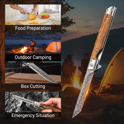 🔥 Big Sale 50% OFF🔥🗡️Folding Knife with Wooden Handle for Work, Hiking & Camping ⛺ Buy 1, Get 1 Free