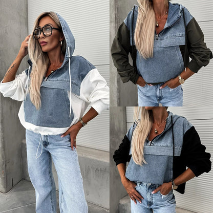 🔥Sale 50% - Women's Jeans Jacket with a Hood and Cord Strain