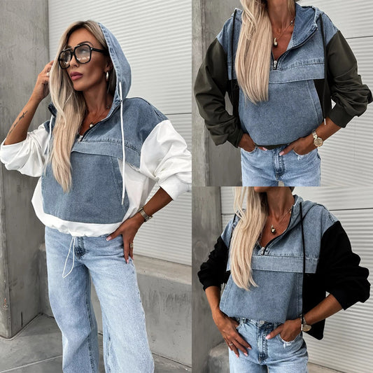 🔥Sale 50% - Women's Jeans Jacket with a Hood and Cord Strain