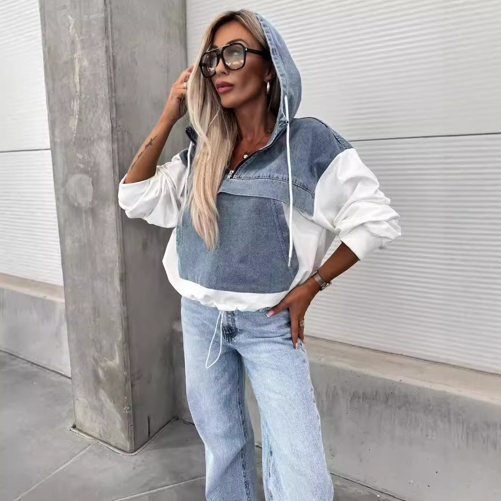 🔥Sale 50% - Women's Jeans Jacket with a Hood and Cord Strain