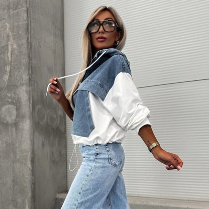 🔥Sale 50% - Women's Jeans Jacket with a Hood and Cord Strain