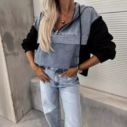 🔥Sale 50% - Women's Jeans Jacket with a Hood and Cord Strain