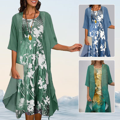 🌸Elegante conjunto de 2 piezas: blusa de media manga + vestido 