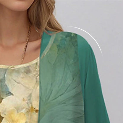 🌸Elegante conjunto de 2 piezas: blusa de media manga + vestido 