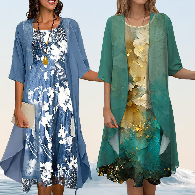 🌸Elegante conjunto de 2 piezas: blusa de media manga + vestido 