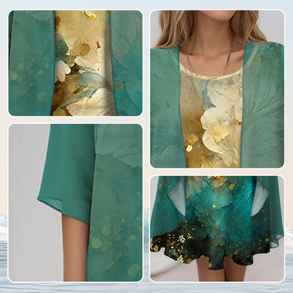 🌸Elegante conjunto de 2 piezas: blusa de media manga + vestido 