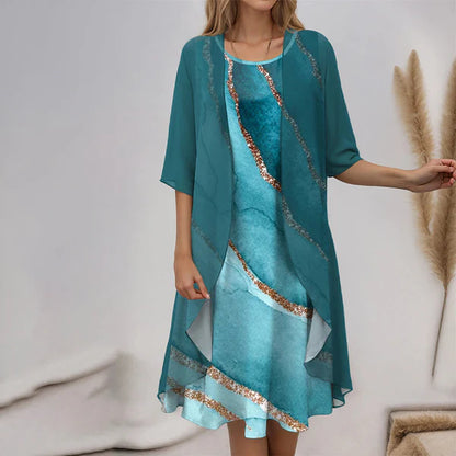 🌸Elegante conjunto de 2 piezas: blusa de media manga + vestido 