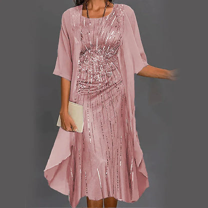 🌸Elegante conjunto de 2 piezas: blusa de media manga + vestido 