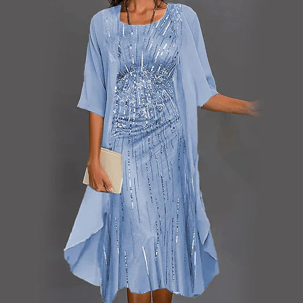 🌸Elegante conjunto de 2 piezas: blusa de media manga + vestido 