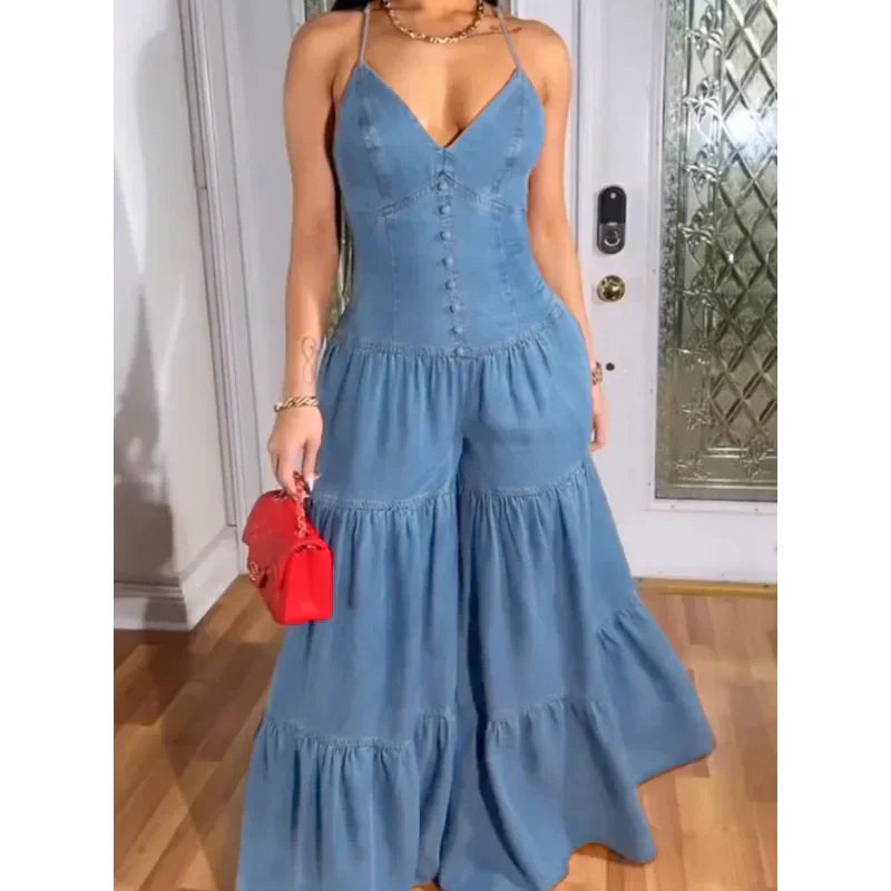 Women's Sexy V-Neck Backless Jumpsuit