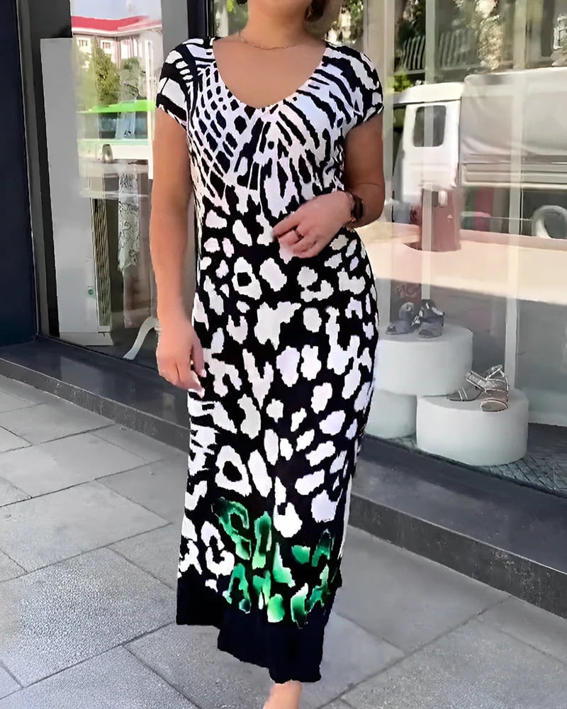 Casual Short-Sleeved Printed Dress