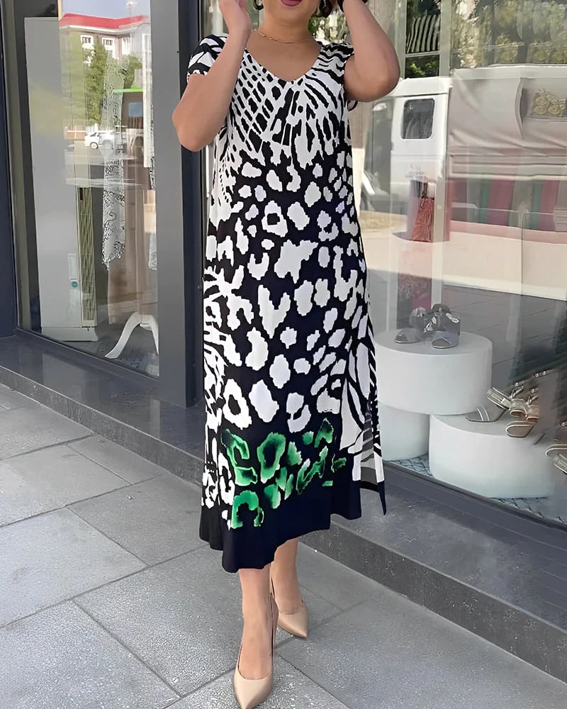 Casual Short-Sleeved Printed Dress