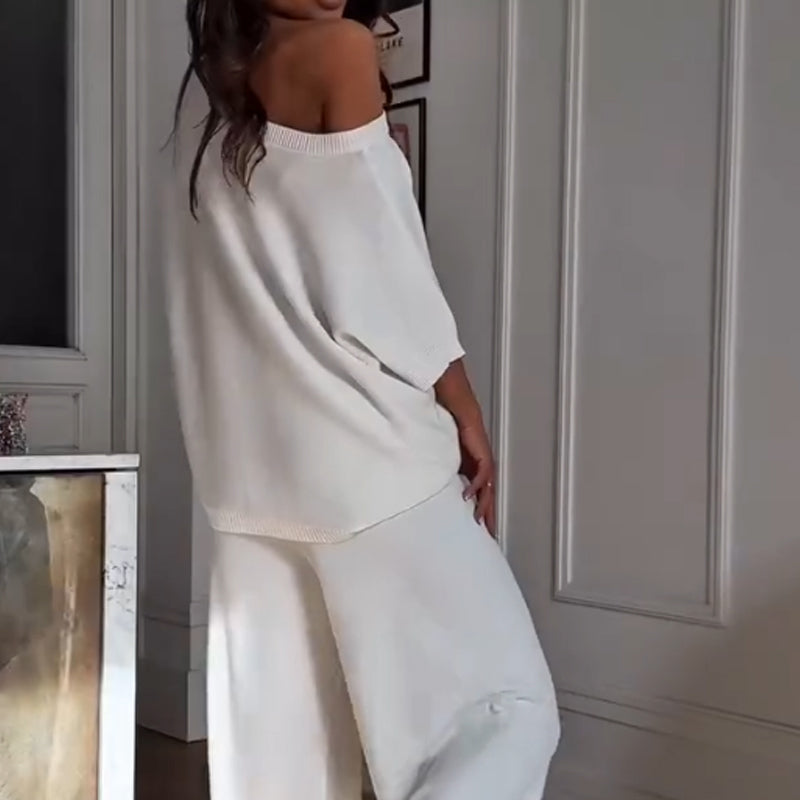 🔥Novedades de verano🔥Conjunto casual de dos piezas para mujer: top y pantalón de un solo hombro